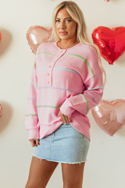Witte regenboogstrepen laten schouderbaggy henley trui