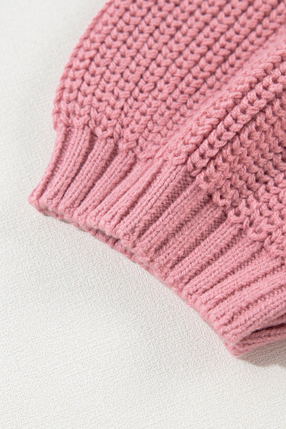Roze kabelgebreide trui met korte mouwen en gemengde textuur