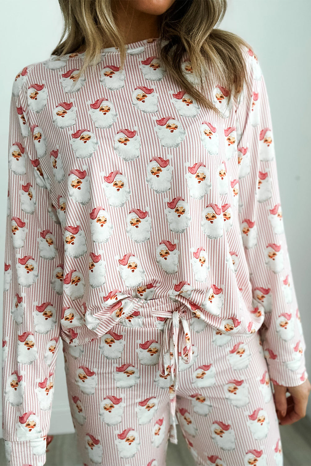 Roze kerstman gestreepte print losse pasvorm tweedelig lounge set