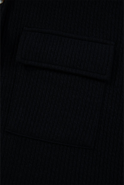 Zwart vaste kleur corduroy knoopte kuipet met lange mouwen