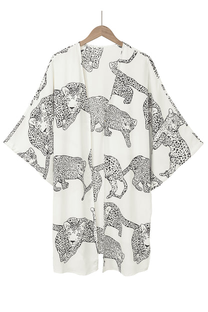 Witte Cheetah-print losse pasvorm open voorkant kimono