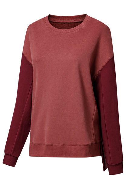 Gold Flame Two Tone Patchwork Drop Shoulder Pullover Sweatshirt
