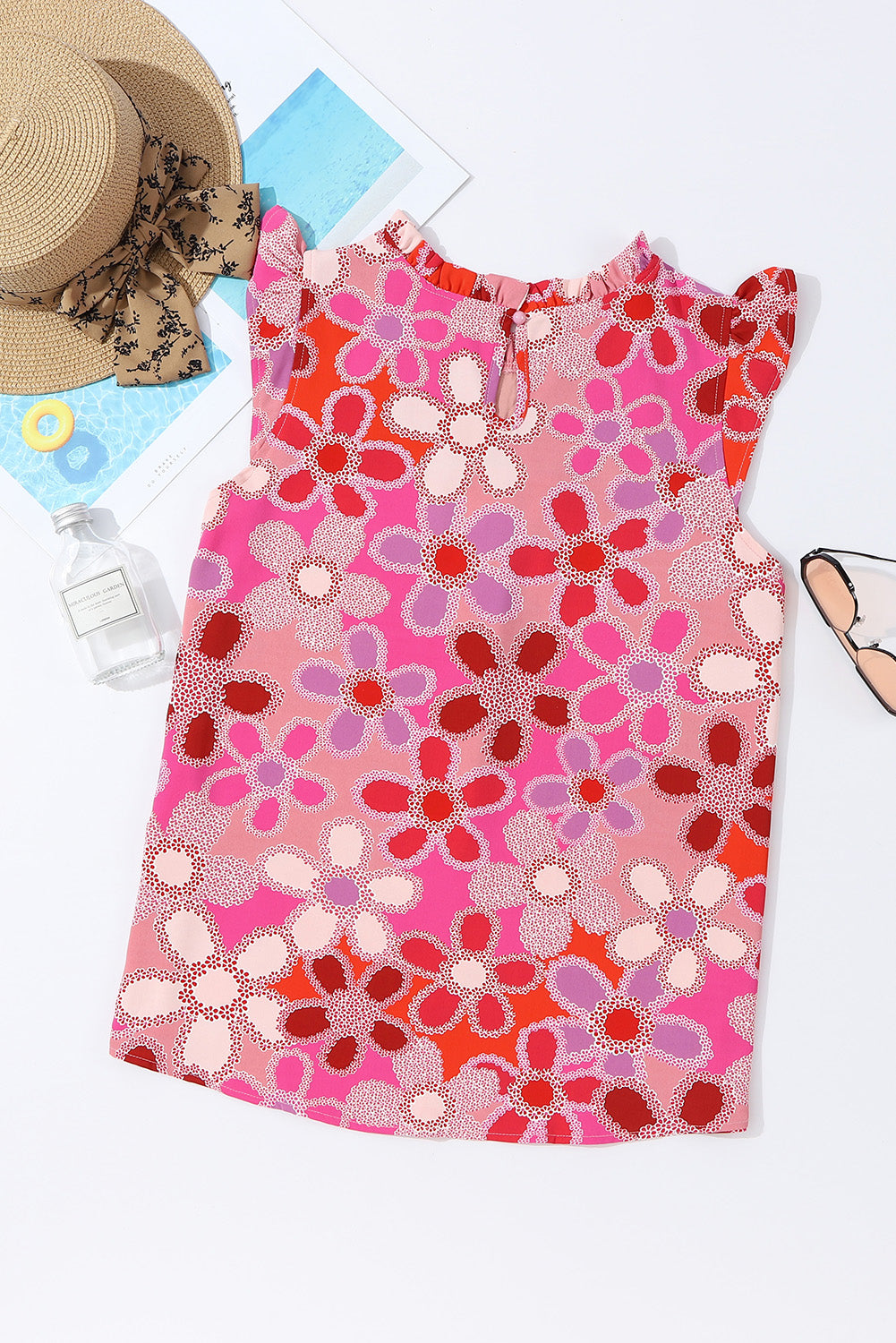 Tanktop met geborduurde details en bloemenprint met ruches