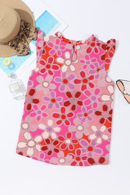 Tanktop met geborduurde details en bloemenprint met ruches