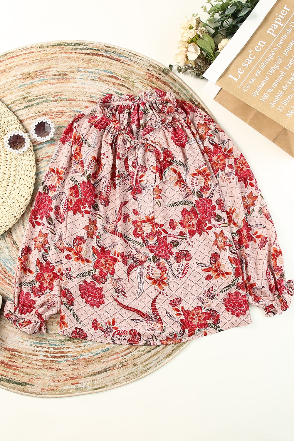 Roze blouse met split en V-hals en print