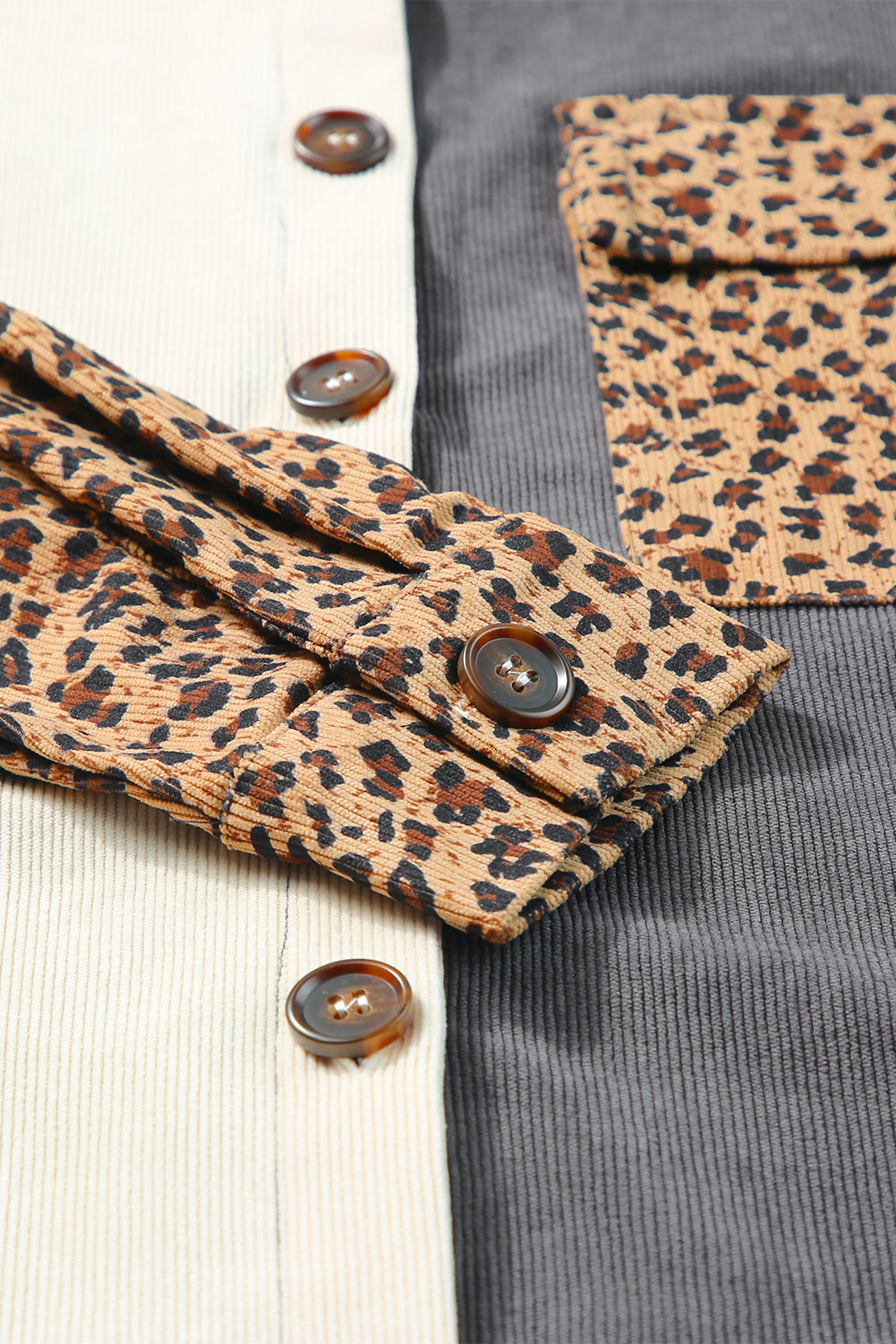 Grijze kleurblok luipaard gepatchte corduroy shacket