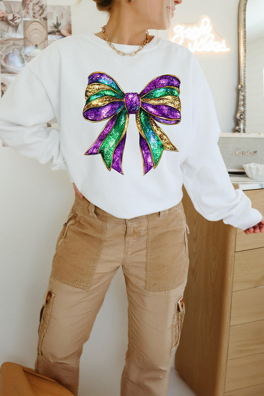Witte mardi gras boog grafisch druppel schouder sweatshirt