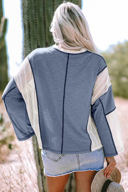 Parchment Crochet Detail Exposed Seam High Low Loose Top
