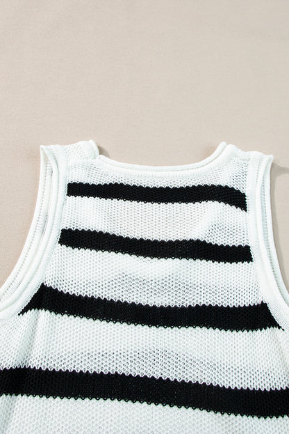 Beige gestreepte losgebreide tanktop met franjes