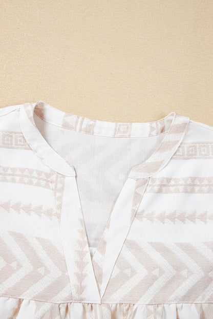 Jet Stream Geometric Jacquard Split V Nek Korte mouw Blouse