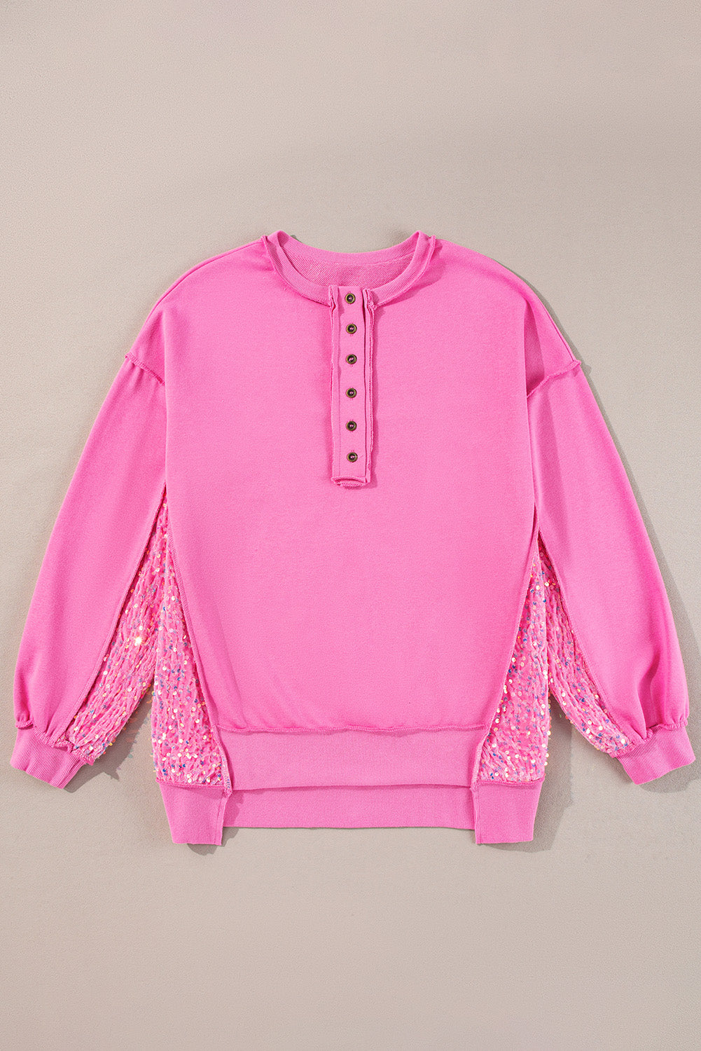 Lilac Sequin Patchwork High Low Hem Henley Sweatshirt
