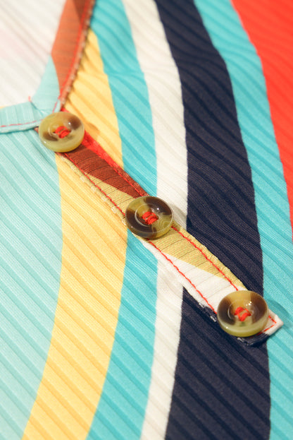 Veelkleurige golvende gestreepte tanktop met V-hals en knopen