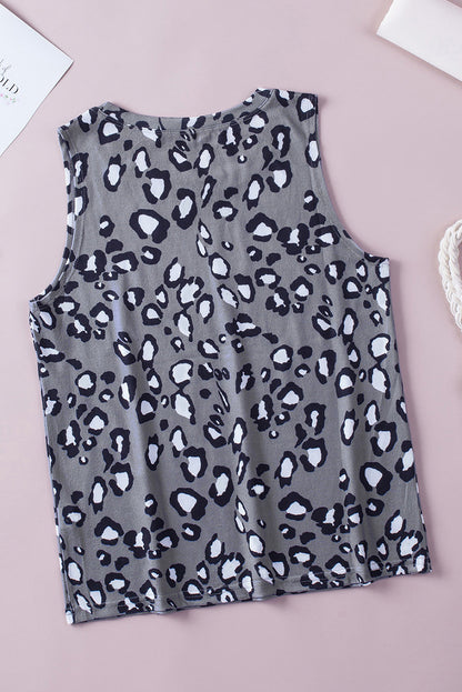 Grijze tanktop met ronde hals en luipaardprint