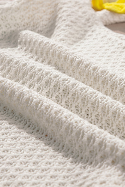 Wit kleurrijke boog gebreide mockhals sweater met korte mouwen