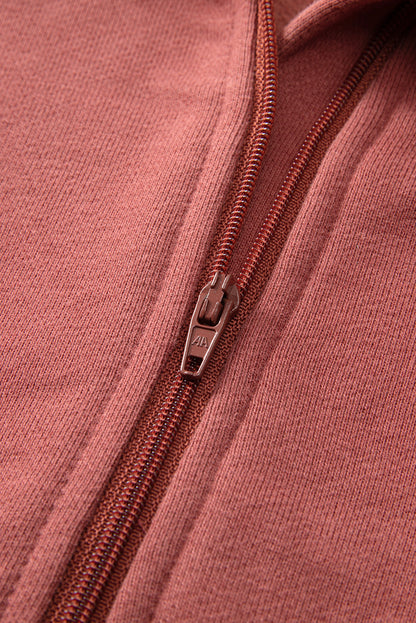 Smoke Green Fleece Lined Zip Up Stand Collar Thumbhole Sleeve Sweatshirt