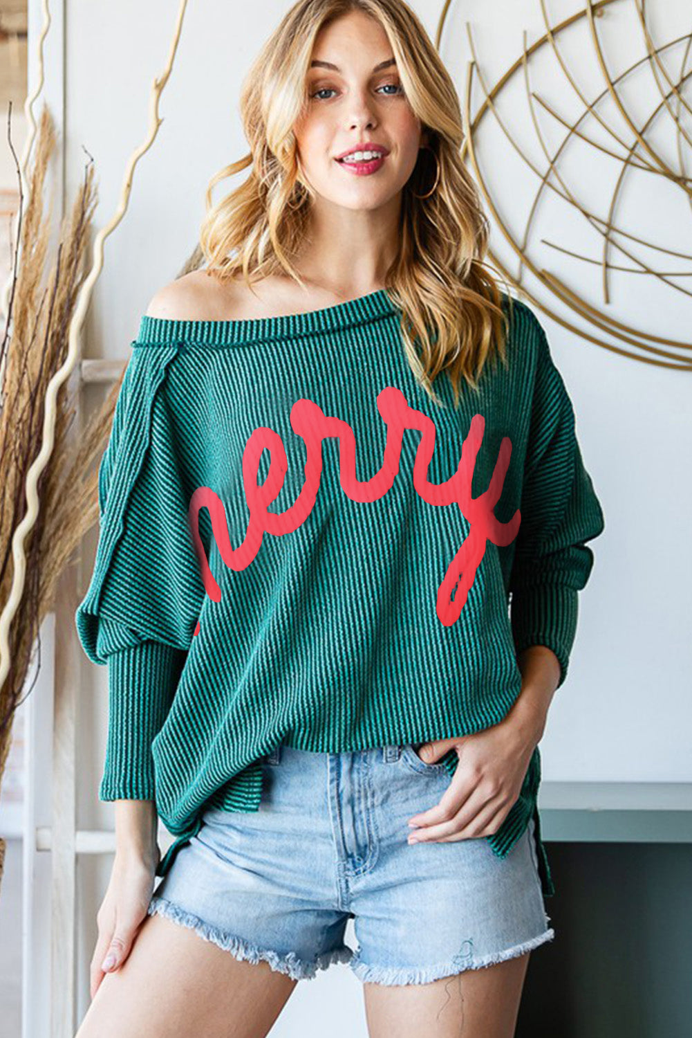 Skobeloff Merry Graphic Corded Batwing Sleeve Gebreide top
