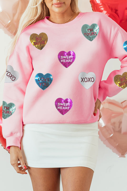 Roze pailletten romantische letters hart grafische valentijnen sweatshirt