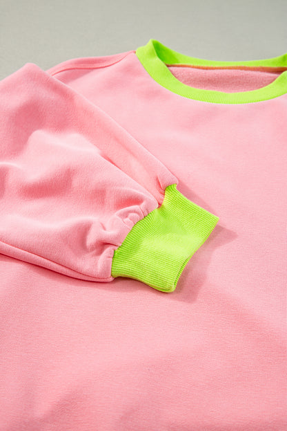 Roze sweatshirt met colorblock-bubbelmouwen