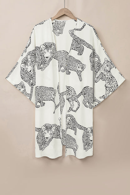 Witte Cheetah-print losse pasvorm open voorkant kimono