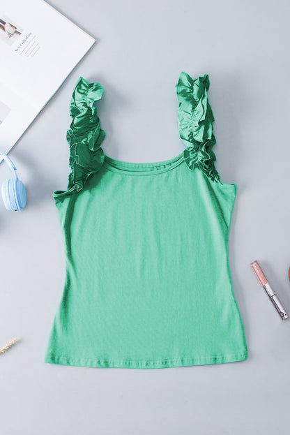 Mintgroene slanke tanktop met ruches en brede bandjes