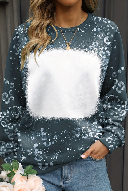 Blauwe luipaard gebleekte raglanmouw ronde hals sweatshirt