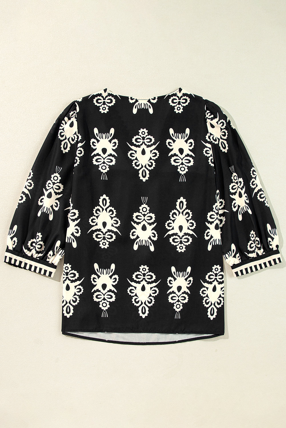 Orange Vintage Geometric Printed 3/4 Sleeve V Neck Blouse