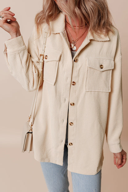 Havermout Corduroy Flap Pocket Button Up Shacket