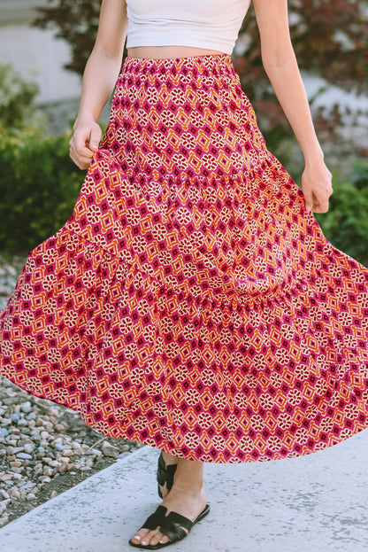 Rose Vintage Boho bloemenprint gelaagde maxirok