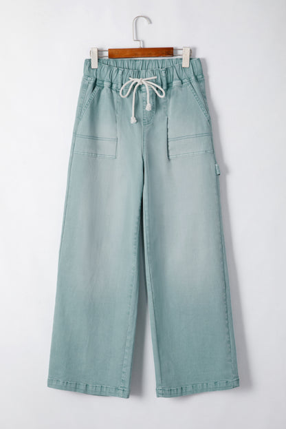 Smoke Green Mineral Wash String High Taille Wide Leg Jeans