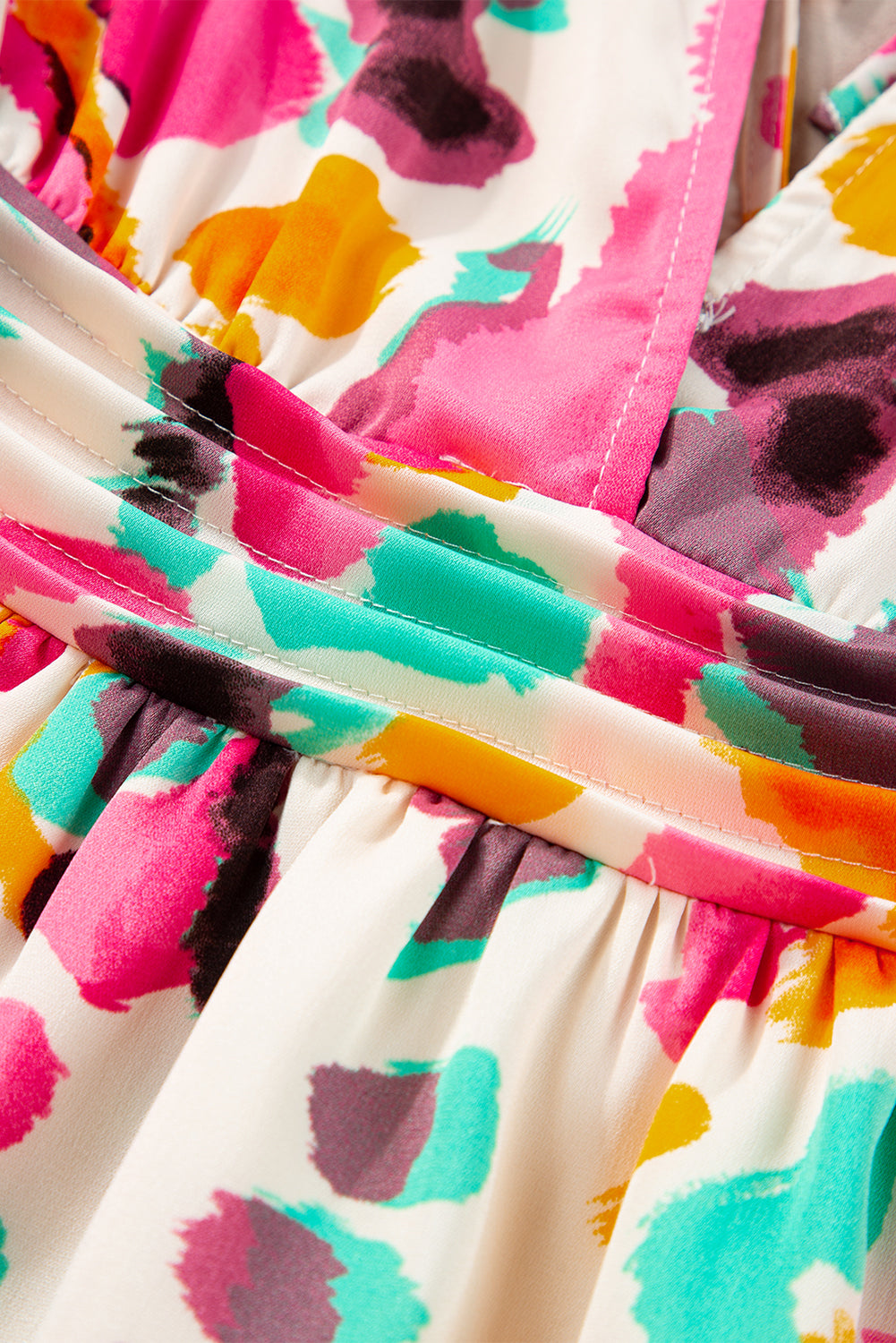 Roze maxi-jurk met boho tie-dye print en V-hals