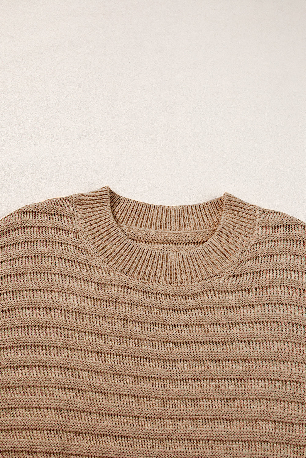 Licht Frans beige ribgebreid trui-T-shirt met wijde mouwen