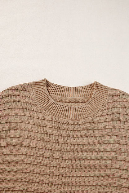 Licht Frans beige ribgebreid trui-T-shirt met wijde mouwen
