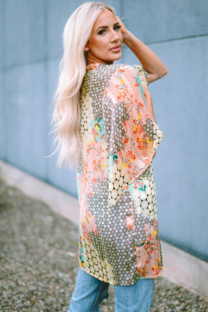 Veelkleurige bloemen open pure glanzende kimono
