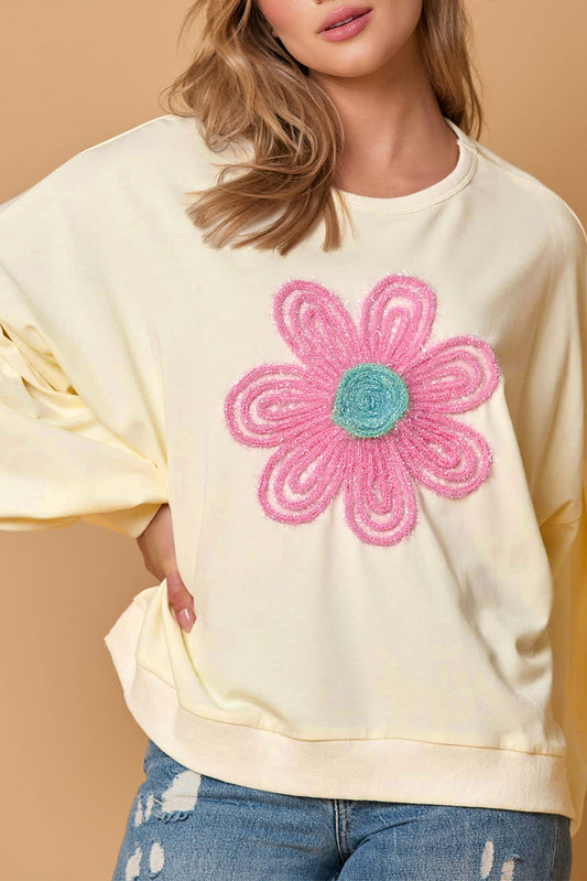 Beige klatergoudbloem gevallen sweatshirt met puff mouwen