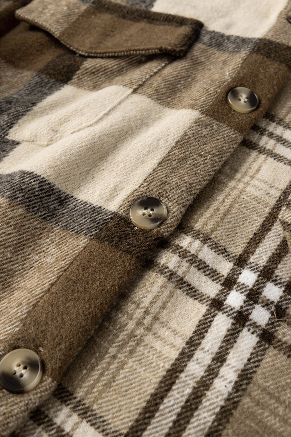 Perkament contrasterende geruite patchwork klepzak-shacket