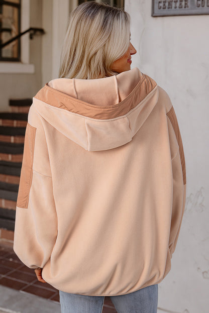 Roze kleurblokpatchwork Half Zip oversized sherpa hoodie