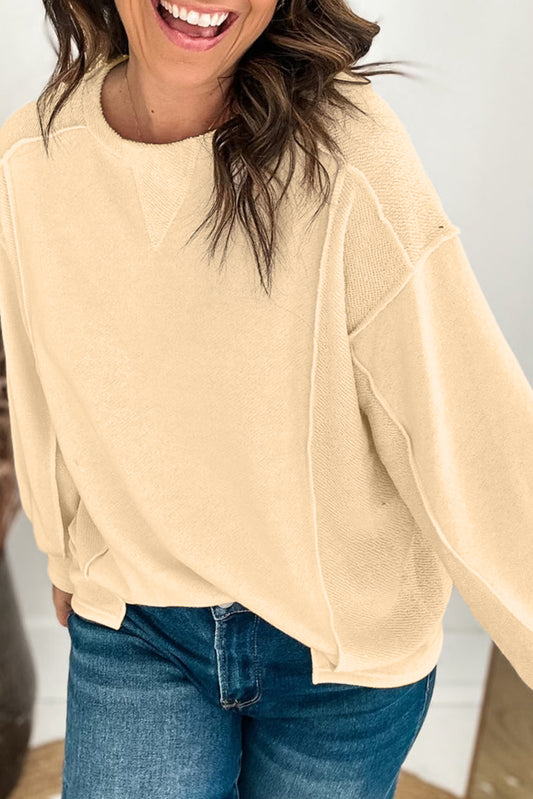 Beige Splicing Ronde Hals Pullover Sweatshirt