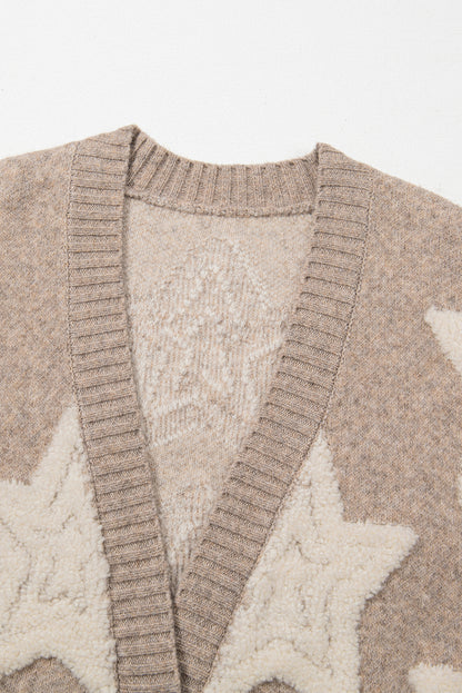 Kaki vest met sherpa-sweater met sterrenpatroon en zakken