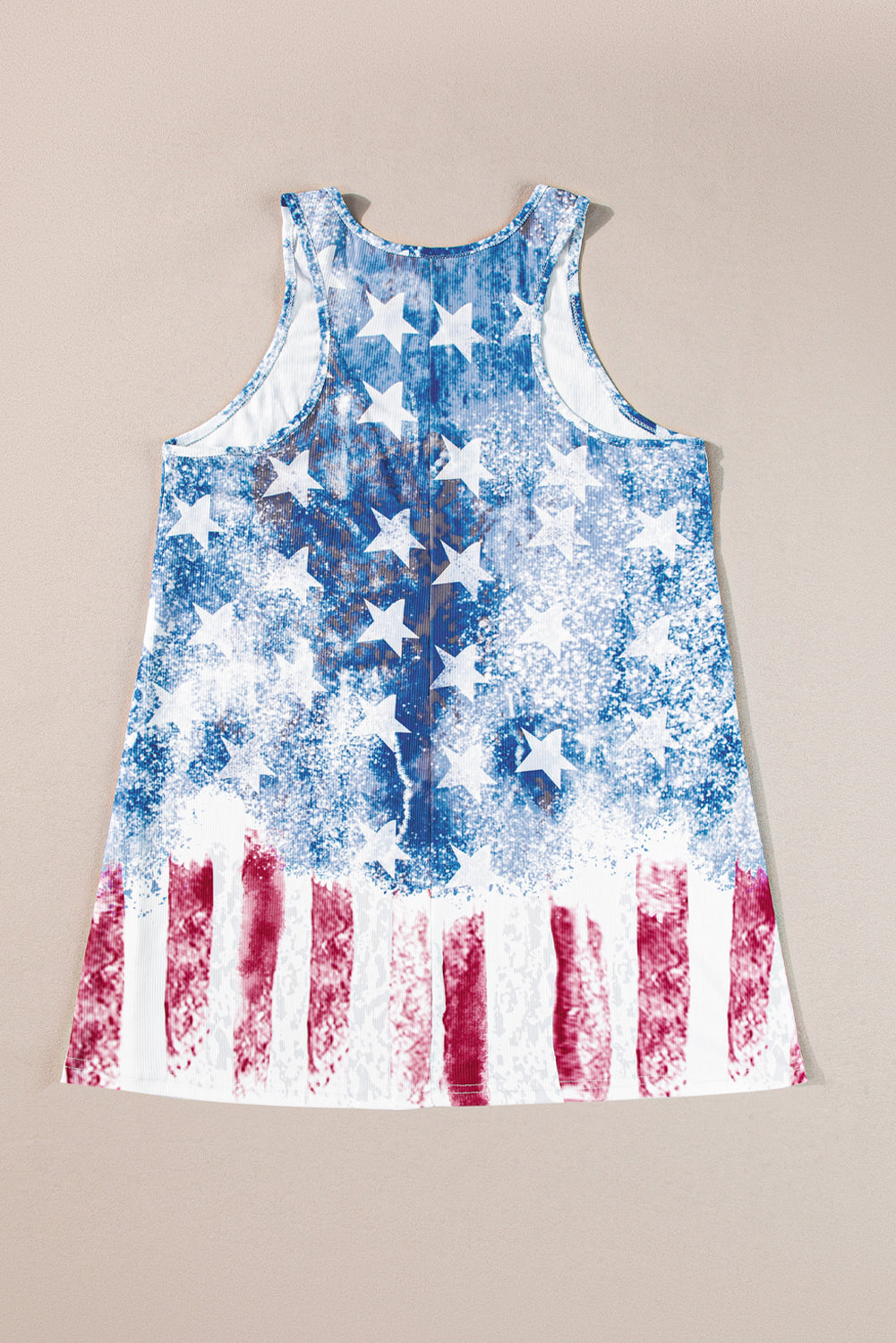 Blauwe vintage gewassen tanktop met vlagprint