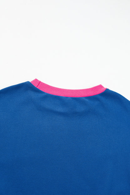 Blauw colorblock sweatshirt met bubbelmouwen