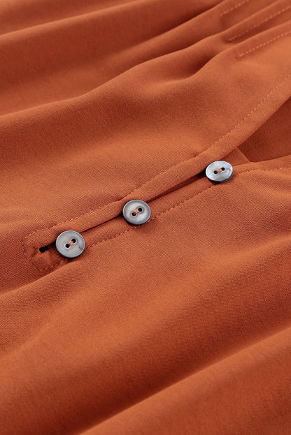Oranje geplooide geplooide blouse met V-hals en knopen