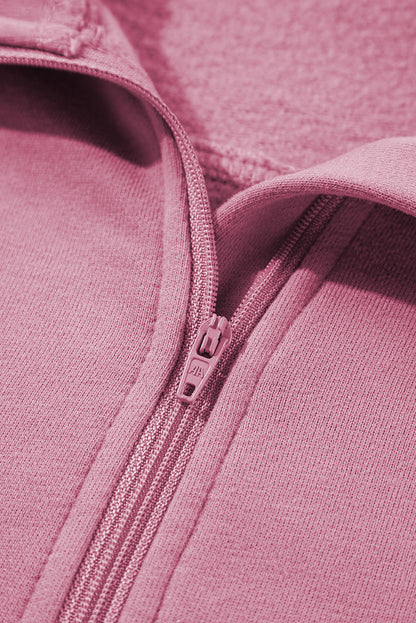 Smoke Green Fleece Lined Zip Up Stand Collar Thumbhole Sleeve Sweatshirt
