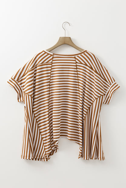 Kaki streep batwing mouw crewneck oversized top