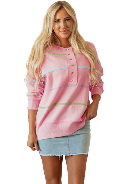 Witte regenboogstrepen laten schouderbaggy henley trui