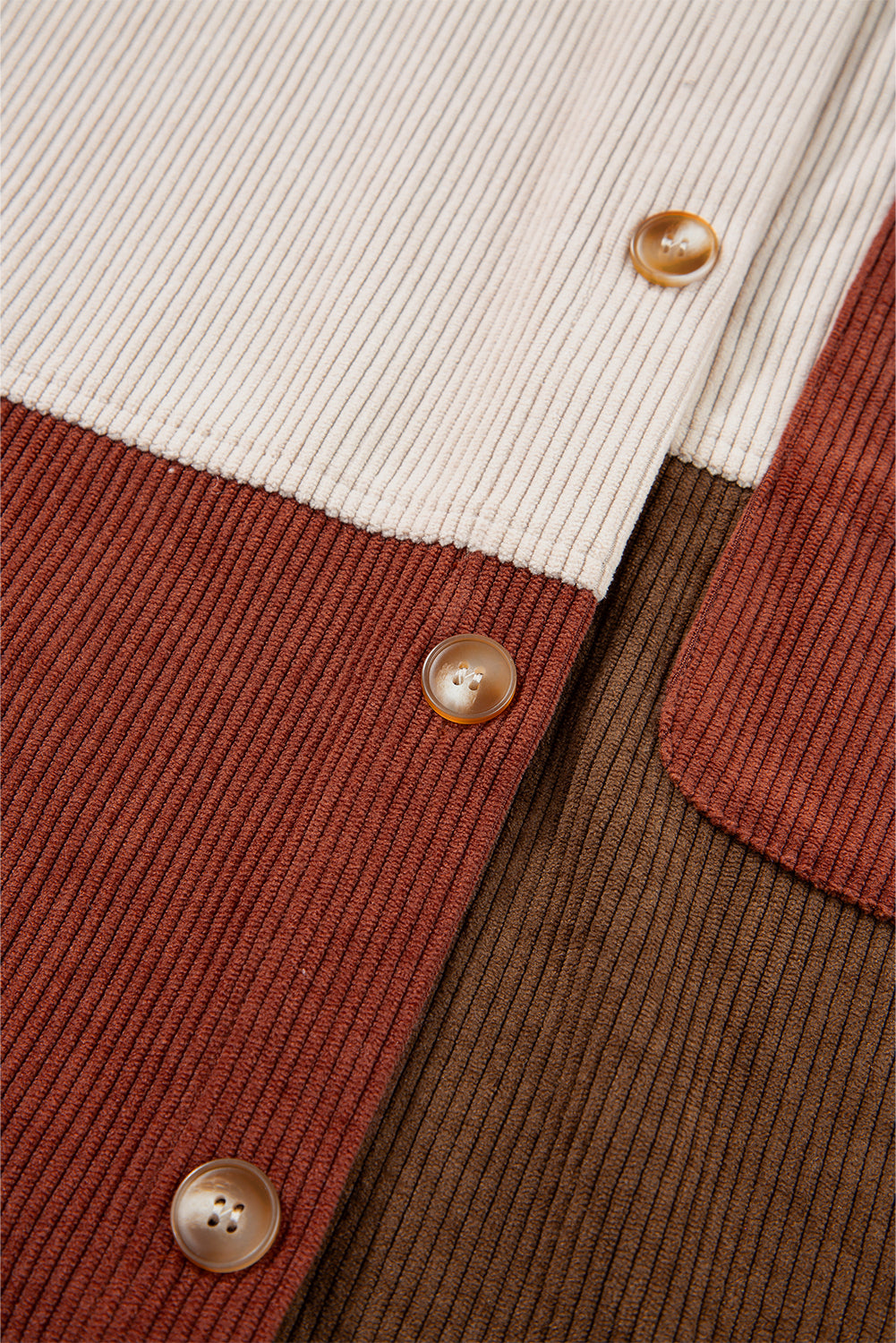 Kaneel Colorblock Corduroy shacket met gebogen zoom en zak