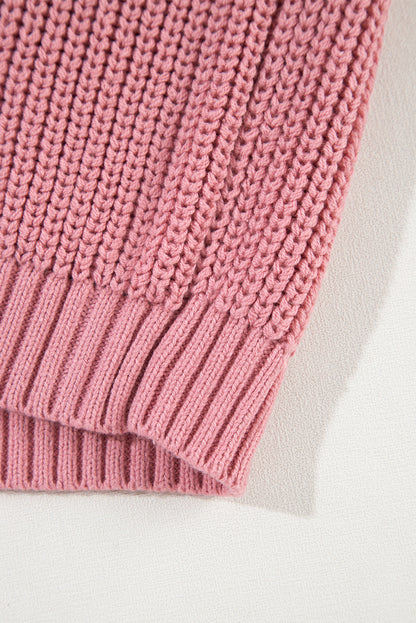 Roze kabelgebreide trui met korte mouwen en gemengde textuur