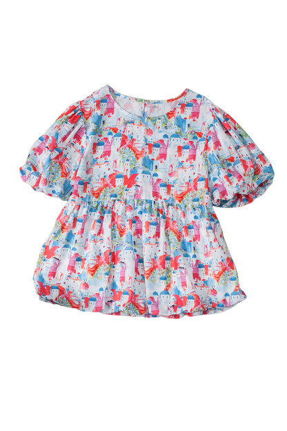 Hemelsblauwe Parijse Avenue Babydoll Top