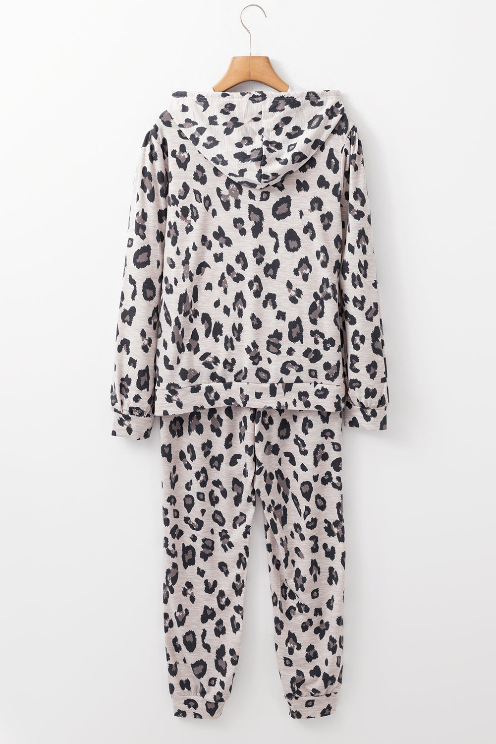 Khaki Leopard Print Drawstring Hoodie en Skinny Broek Loungeset