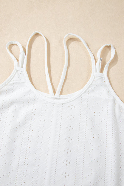 Witte tanktop met ronde hals en oogjes met bandjes