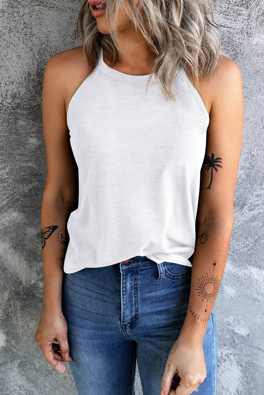 Witte effen tanktop met ronde hals